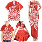 Personalized Sydney Swans Family Matching Tank Maxi Dress and Hawaiian Shirt Polynesian Tribal Swan Mascot With Hibiscus Floral Art