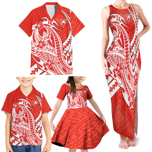 Personalized Sydney Swans Family Matching Tank Maxi Dress and Hawaiian Shirt Polynesian Tribal Swan Mascot With Hibiscus Floral Art