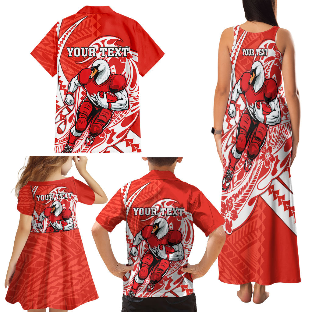 Personalized Sydney Swans Family Matching Tank Maxi Dress and Hawaiian Shirt Polynesian Tribal Swan Mascot With Hibiscus Floral Art