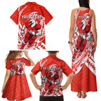 Personalized Sydney Swans Family Matching Tank Maxi Dress and Hawaiian Shirt Polynesian Tribal Swan Mascot With Hibiscus Floral Art