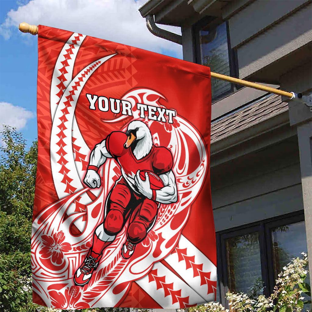 Personalized Sydney Swans Garden Flag Polynesian Tribal Swan Mascot With Hibiscus Floral Art