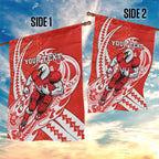 Personalized Sydney Swans Garden Flag Polynesian Tribal Swan Mascot With Hibiscus Floral Art