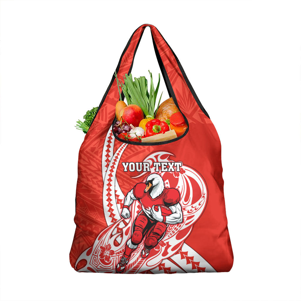 Personalized Sydney Swans Grocery Bag Polynesian Tribal Swan Mascot With Hibiscus Floral Art