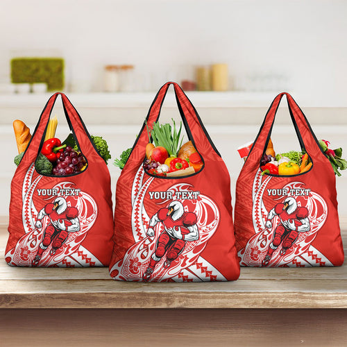 Personalized Sydney Swans Grocery Bag Polynesian Tribal Swan Mascot With Hibiscus Floral Art
