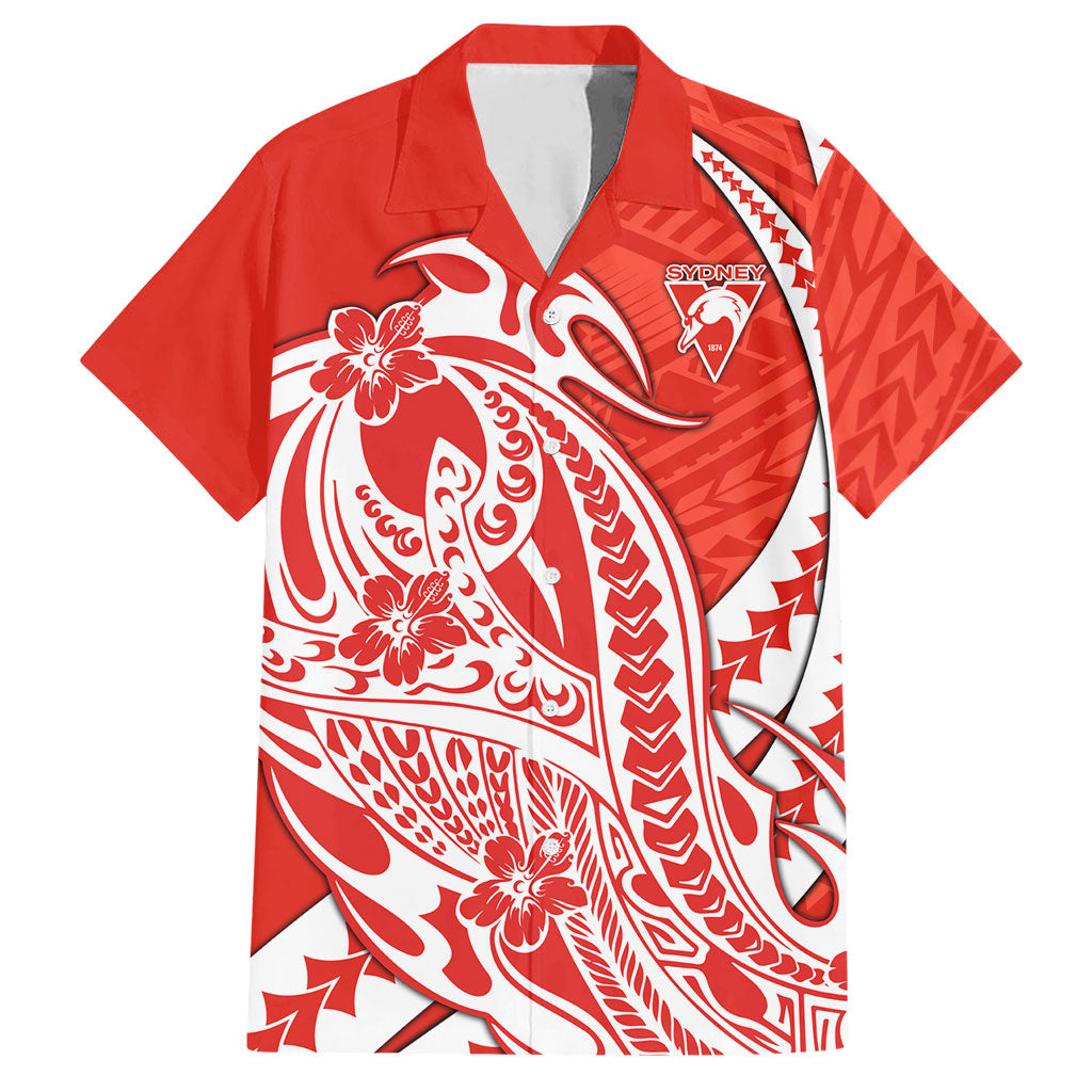 Personalized Sydney Swans Hawaiian Shirt Polynesian Tribal Swan Mascot With Hibiscus Floral Art