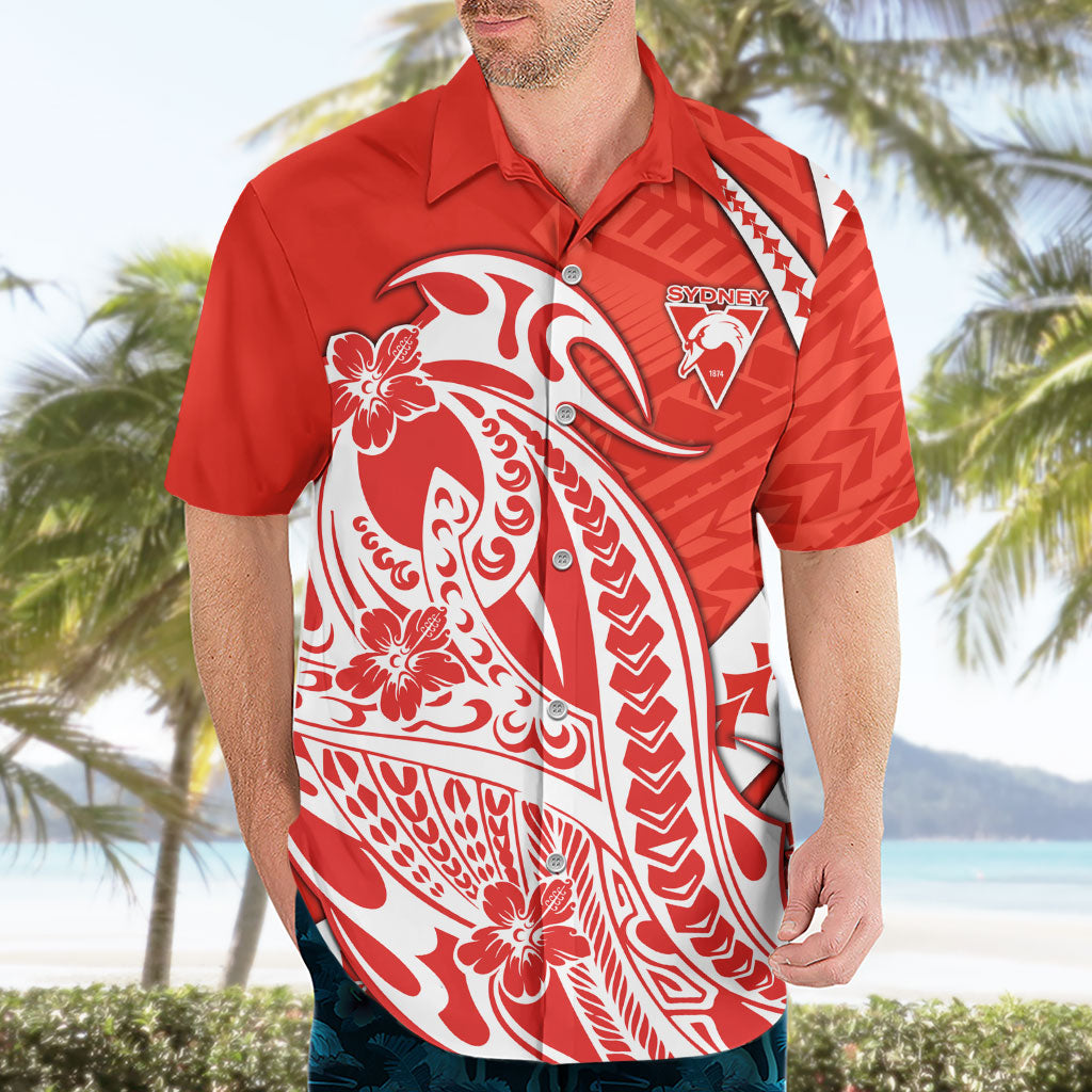 Personalized Sydney Swans Hawaiian Shirt Polynesian Tribal Swan Mascot With Hibiscus Floral Art