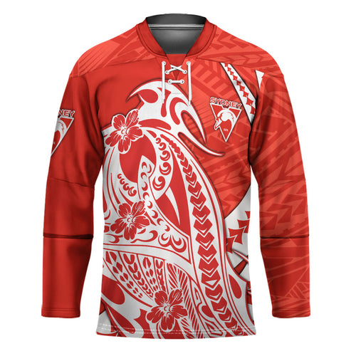 Personalized Sydney Swans Hockey Jersey Polynesian Tribal Swan Mascot With Hibiscus Floral Art