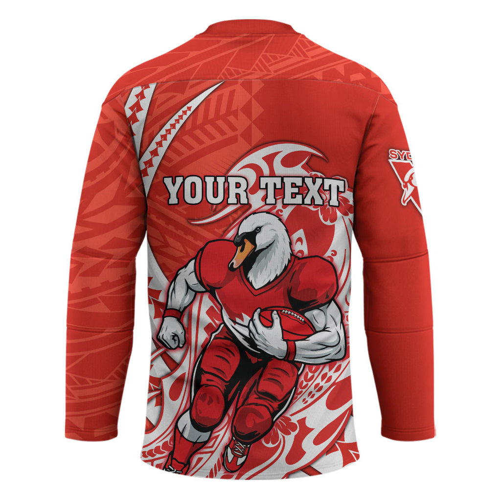 Personalized Sydney Swans Hockey Jersey Polynesian Tribal Swan Mascot With Hibiscus Floral Art