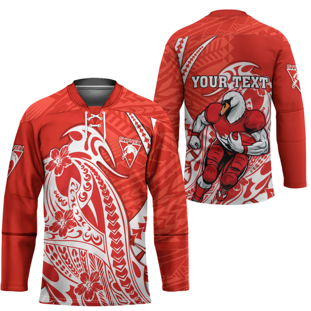 Personalized Sydney Swans Hockey Jersey Polynesian Tribal Swan Mascot With Hibiscus Floral Art
