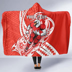 Personalized Sydney Swans Hooded Blanket Polynesian Tribal Swan Mascot With Hibiscus Floral Art