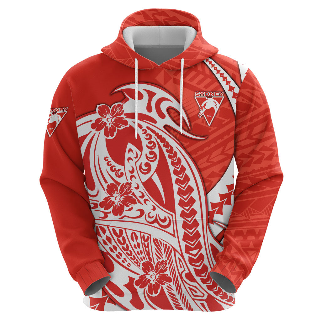 Personalized Sydney Swans Hoodie Polynesian Tribal Swan Mascot With Hibiscus Floral Art