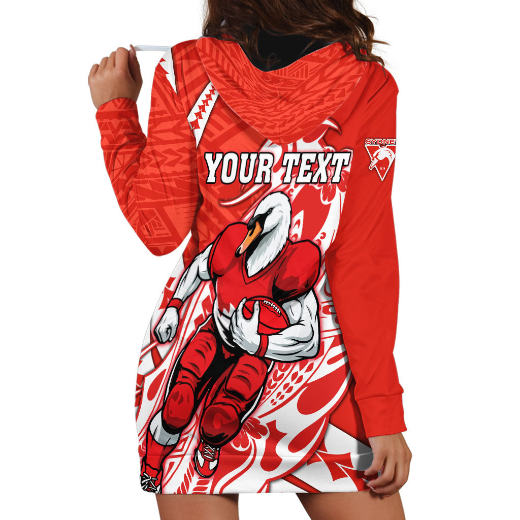 Personalized Sydney Swans Hoodie Dress Polynesian Tribal Swan Mascot With Hibiscus Floral Art