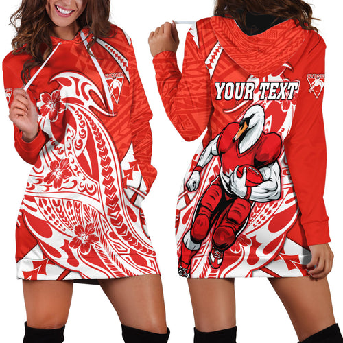 Personalized Sydney Swans Hoodie Dress Polynesian Tribal Swan Mascot With Hibiscus Floral Art