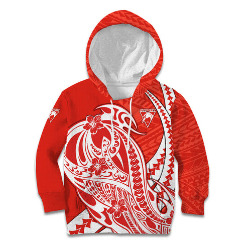 Personalized Sydney Swans Kid Hoodie Polynesian Tribal Swan Mascot With Hibiscus Floral Art