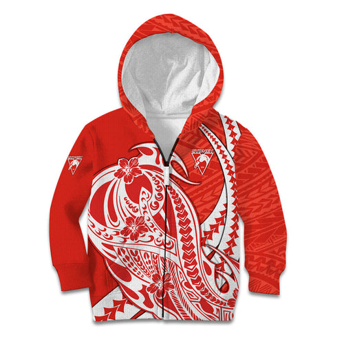 Personalized Sydney Swans Kid Hoodie Polynesian Tribal Swan Mascot With Hibiscus Floral Art