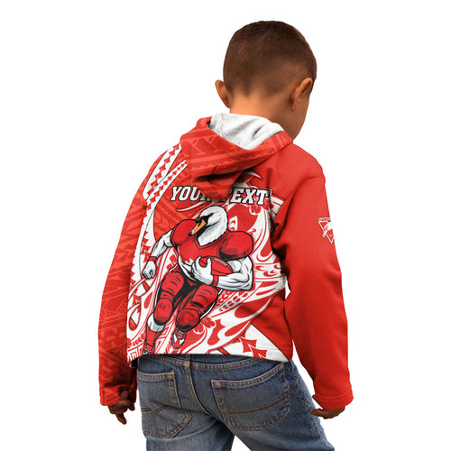 Personalized Sydney Swans Kid Hoodie Polynesian Tribal Swan Mascot With Hibiscus Floral Art