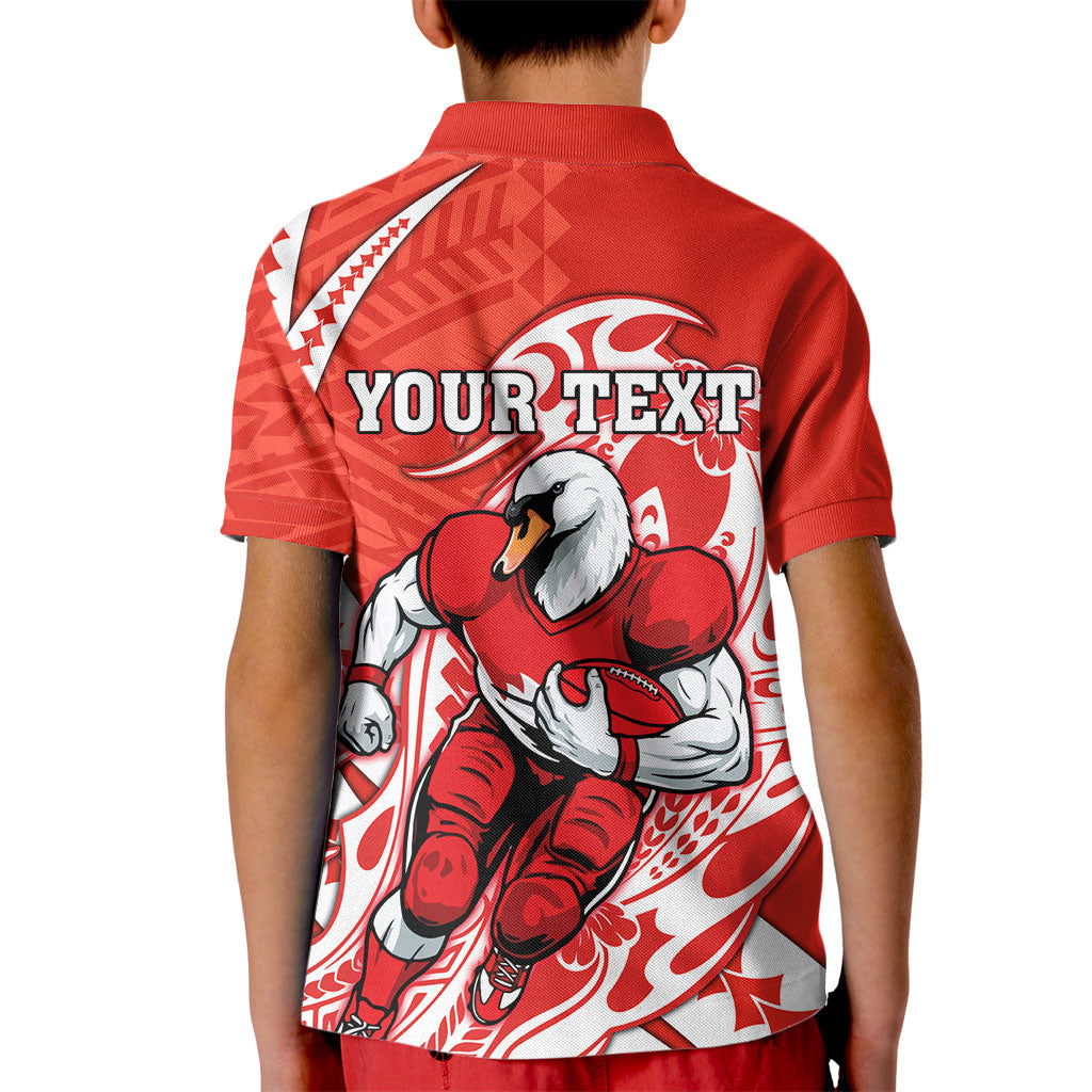 Personalized Sydney Swans Kid Polo Shirt Polynesian Tribal Swan Mascot With Hibiscus Floral Art