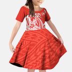 Personalized Sydney Swans Kid Short Sleeve Dress Polynesian Tribal Swan Mascot With Hibiscus Floral Art