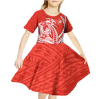Personalized Sydney Swans Kid Short Sleeve Dress Polynesian Tribal Swan Mascot With Hibiscus Floral Art