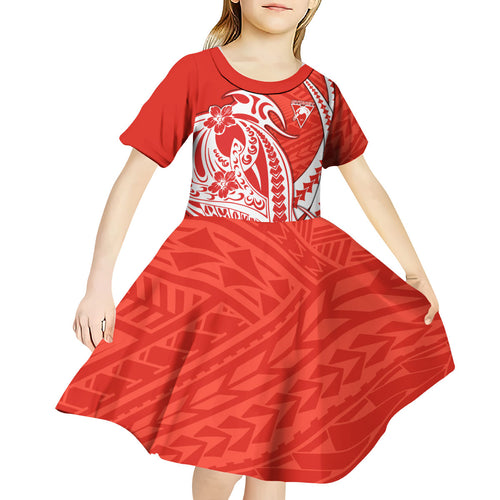 Personalized Sydney Swans Kid Short Sleeve Dress Polynesian Tribal Swan Mascot With Hibiscus Floral Art