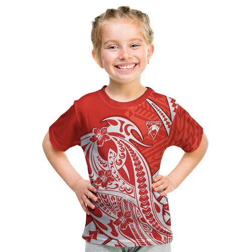 Personalized Sydney Swans Kid T Shirt Polynesian Tribal Swan Mascot With Hibiscus Floral Art