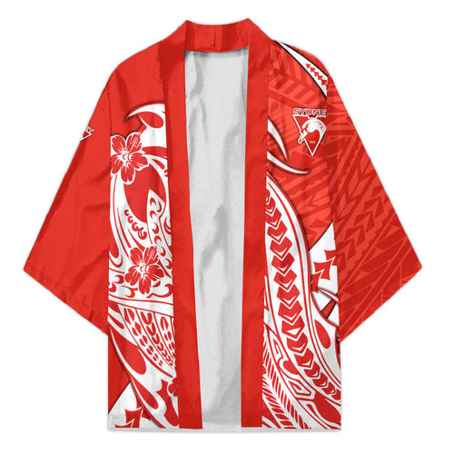 Personalized Sydney Swans Kimono Polynesian Tribal Swan Mascot With Hibiscus Floral Art