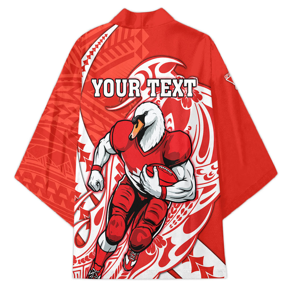 Personalized Sydney Swans Kimono Polynesian Tribal Swan Mascot With Hibiscus Floral Art