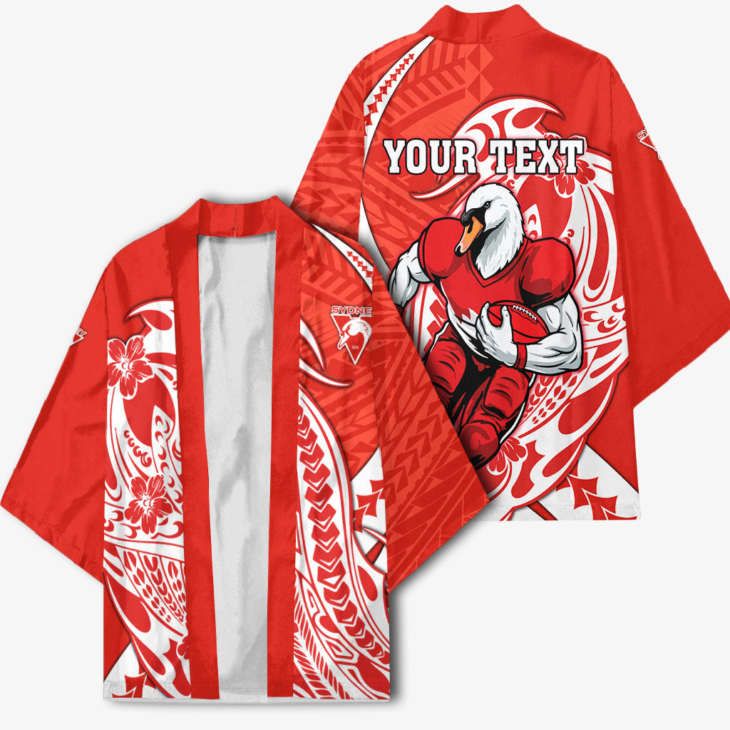 Personalized Sydney Swans Kimono Polynesian Tribal Swan Mascot With Hibiscus Floral Art