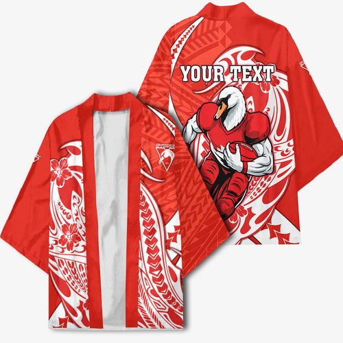 Personalized Sydney Swans Kimono Polynesian Tribal Swan Mascot With Hibiscus Floral Art
