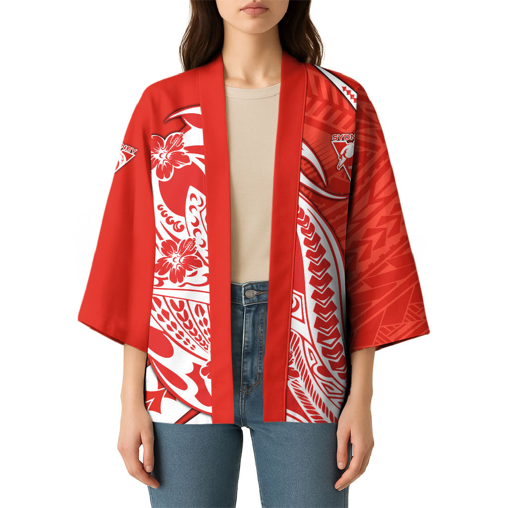 Personalized Sydney Swans Kimono Polynesian Tribal Swan Mascot With Hibiscus Floral Art