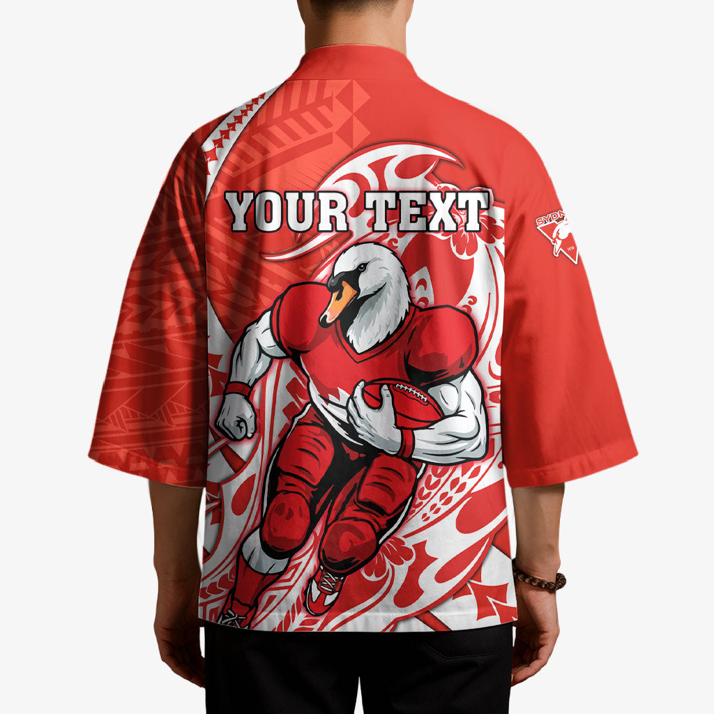 Personalized Sydney Swans Kimono Polynesian Tribal Swan Mascot With Hibiscus Floral Art