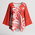 Personalized Sydney Swans Kimono Sleeve Blouse Polynesian Tribal Swan Mascot With Hibiscus Floral Art