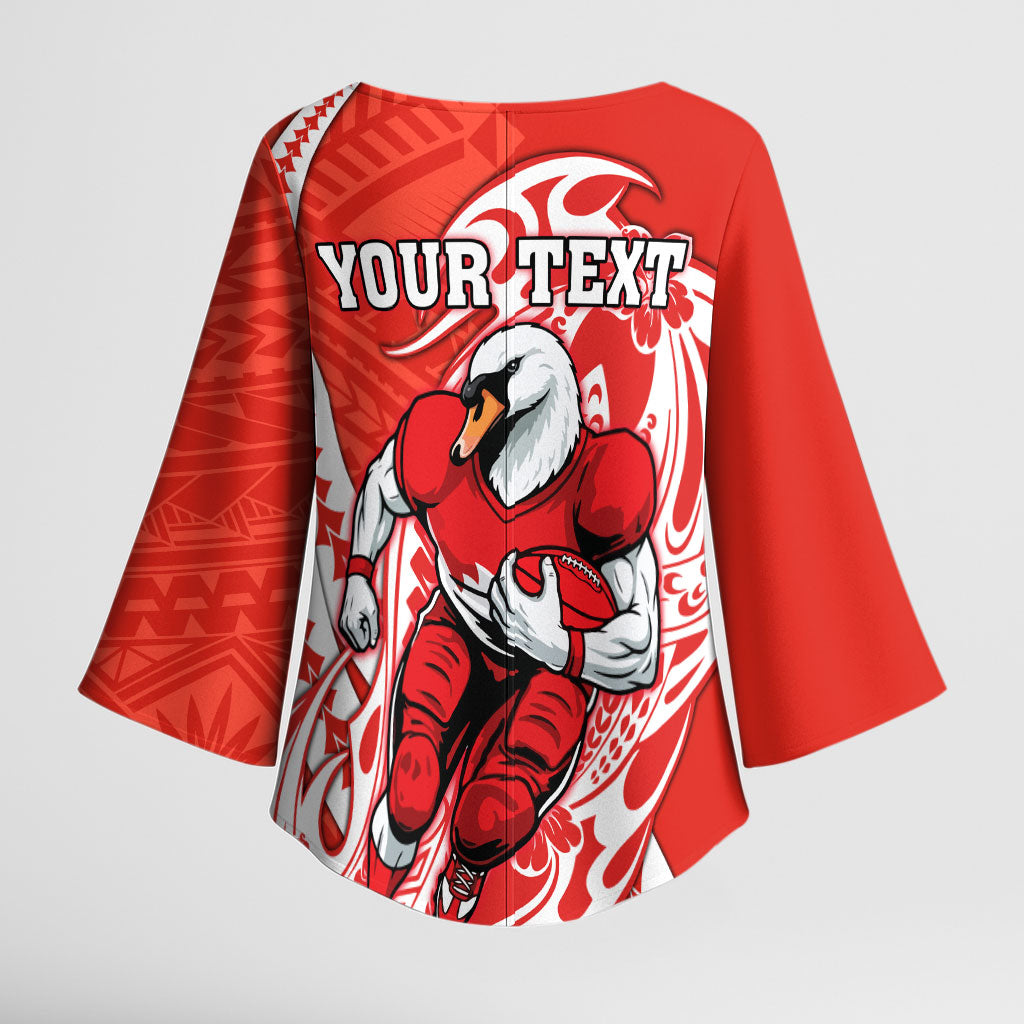 Personalized Sydney Swans Kimono Sleeve Blouse Polynesian Tribal Swan Mascot With Hibiscus Floral Art