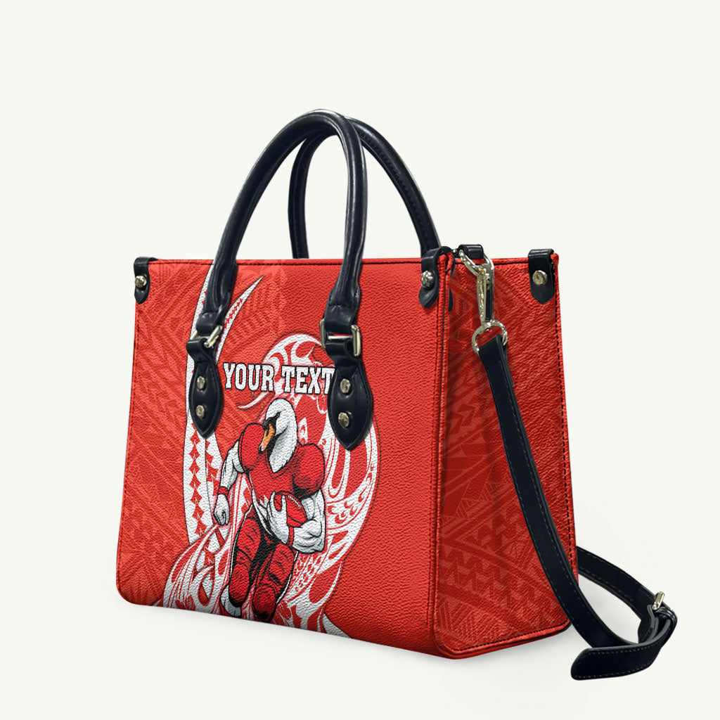 Personalized Sydney Swans Leather Bag Polynesian Tribal Swan Mascot With Hibiscus Floral Art