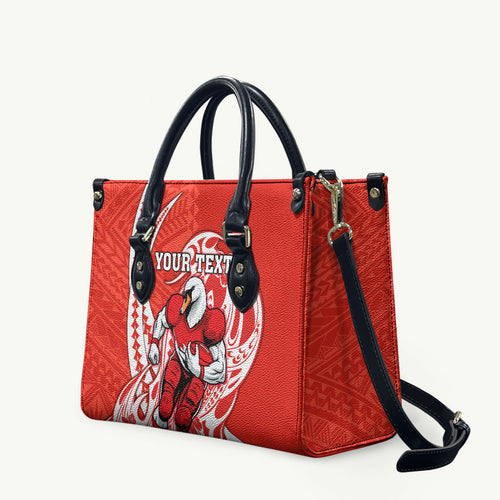 Personalized Sydney Swans Leather Bag Polynesian Tribal Swan Mascot With Hibiscus Floral Art