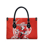Personalized Sydney Swans Leather Bag Polynesian Tribal Swan Mascot With Hibiscus Floral Art