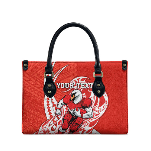 Personalized Sydney Swans Leather Bag Polynesian Tribal Swan Mascot With Hibiscus Floral Art