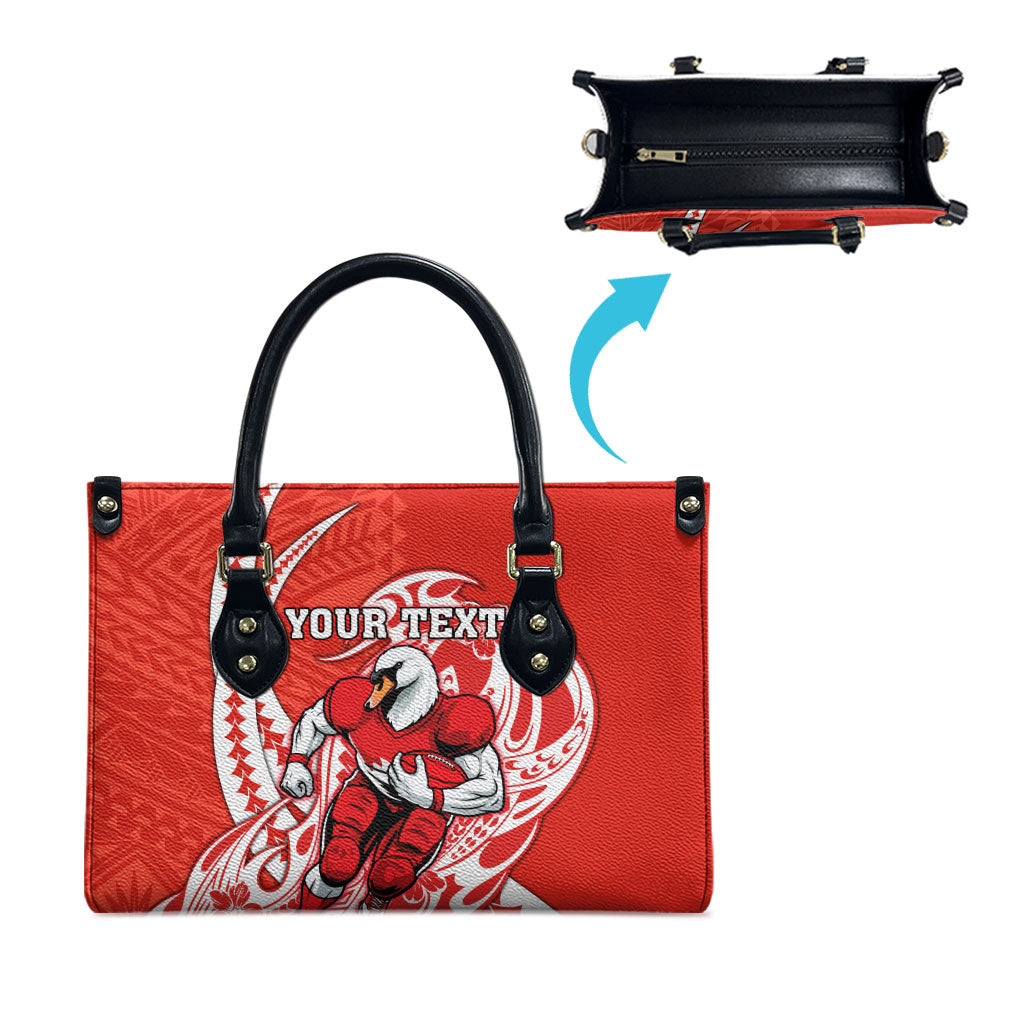 Personalized Sydney Swans Leather Bag Polynesian Tribal Swan Mascot With Hibiscus Floral Art