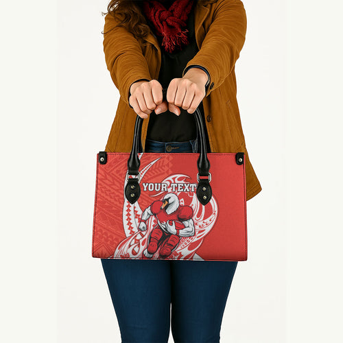 Personalized Sydney Swans Leather Bag Polynesian Tribal Swan Mascot With Hibiscus Floral Art