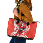 Personalized Sydney Swans Leather Tote Bag Polynesian Tribal Swan Mascot With Hibiscus Floral Art