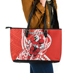 Personalized Sydney Swans Leather Tote Bag Polynesian Tribal Swan Mascot With Hibiscus Floral Art