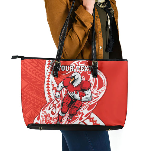 Personalized Sydney Swans Leather Tote Bag Polynesian Tribal Swan Mascot With Hibiscus Floral Art