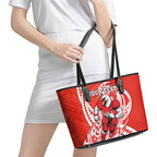 Personalized Sydney Swans Leather Tote Bag Polynesian Tribal Swan Mascot With Hibiscus Floral Art