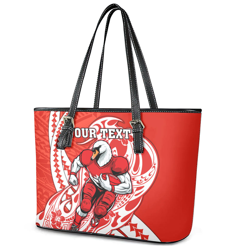 Personalized Sydney Swans Leather Tote Bag Polynesian Tribal Swan Mascot With Hibiscus Floral Art