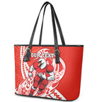 Personalized Sydney Swans Leather Tote Bag Polynesian Tribal Swan Mascot With Hibiscus Floral Art