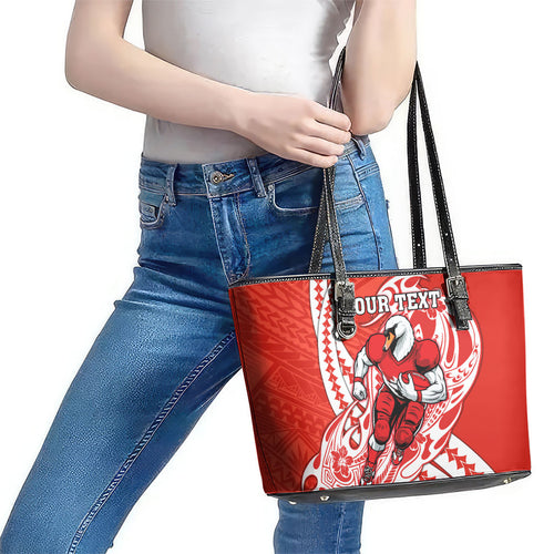 Personalized Sydney Swans Leather Tote Bag Polynesian Tribal Swan Mascot With Hibiscus Floral Art
