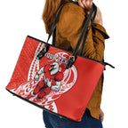 Personalized Sydney Swans Leather Tote Bag Polynesian Tribal Swan Mascot With Hibiscus Floral Art
