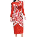 Personalized Sydney Swans Long Sleeve Bodycon Dress Polynesian Tribal Swan Mascot With Hibiscus Floral Art