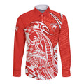 Personalized Sydney Swans Long Sleeve Button Shirt Polynesian Tribal Swan Mascot With Hibiscus Floral Art
