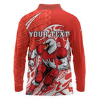 Personalized Sydney Swans Long Sleeve Polo Shirt Polynesian Tribal Swan Mascot With Hibiscus Floral Art